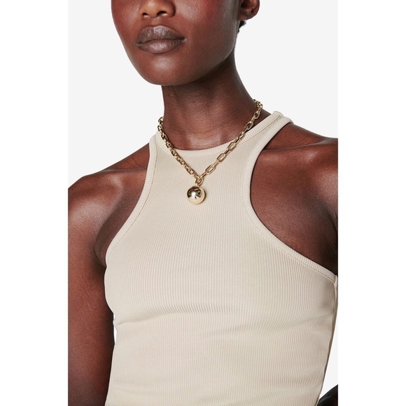 ANINE BING 90s Beige Stretch Rib Knit Sleeveless Sculpting Racerback Tank Top S - Picture 6 of 9